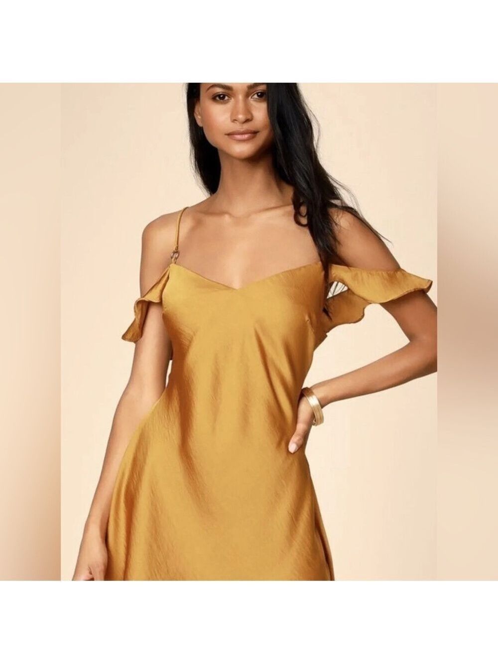 FREE PEOPLE WHAT I WANT MINI DRESS - GOLD. SIZE M